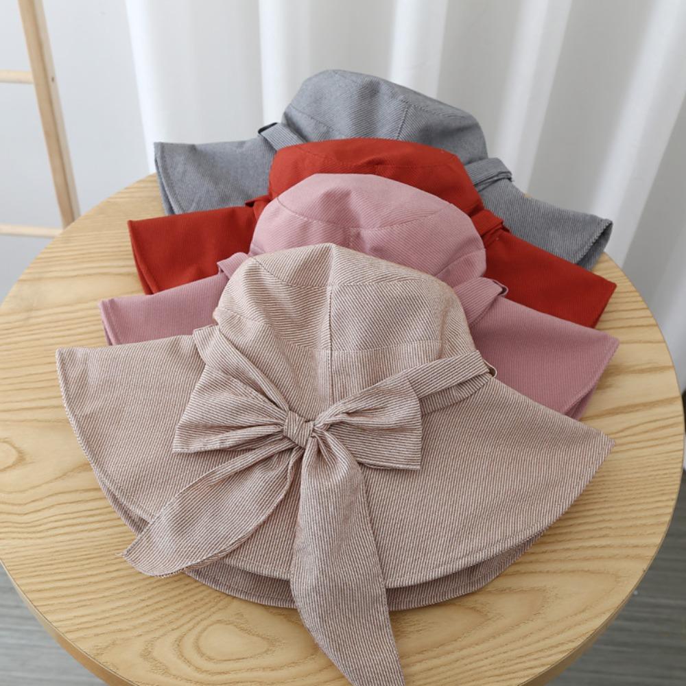 with Bowknot Bucket Hat Wide Brimmed Sunscreen Visor Cap Basin Hat Fishman Hat  Vacation