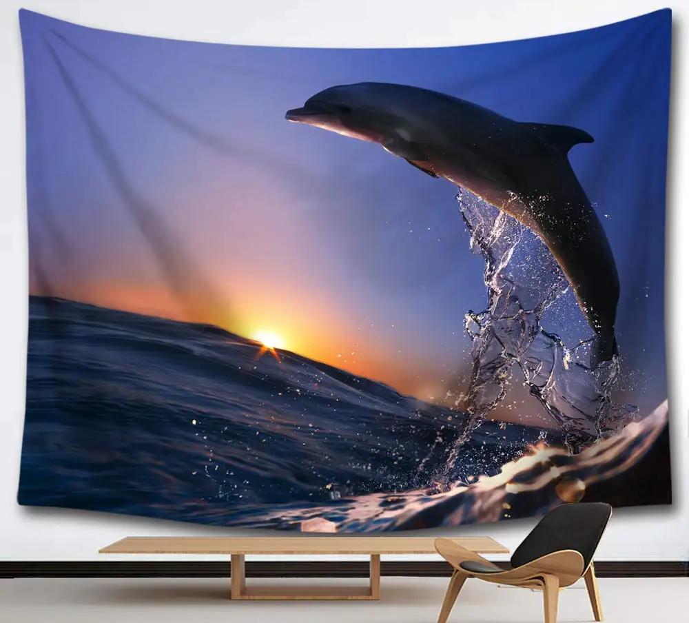 Ocean Dolphin Tapestry Underwater World Tapestry Marine Life Tapestry Wall Hanging For Kids Teen Bedroom Dorm Living Room Decor