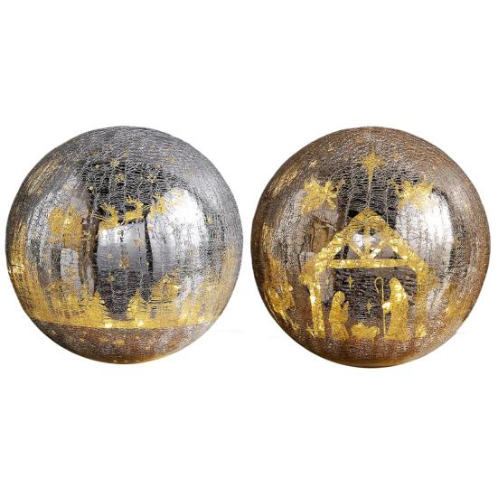 Glowing Cracked Nativity Ball Illuminated Crackle Sphere with Nativity Scene Hidden Lighted Christmas Glass Ball for Tree Home Party Decor