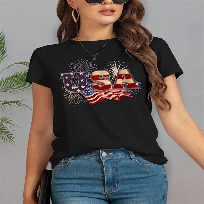 Maglietta estiva girocollo stampata, alla moda, casual, carina, a maniche corte, da donna, in puro cotone