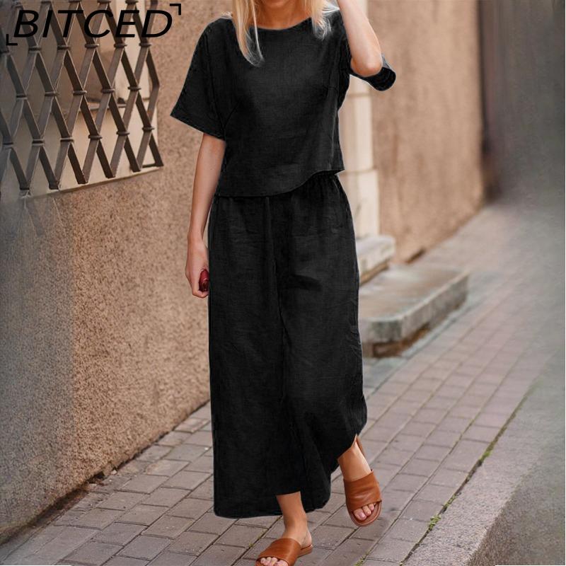 

BITCED Повседневный костюм больших размеров, свободная однотонная рубашка и брюки, комплект из двух предметов XXXXL чёрный