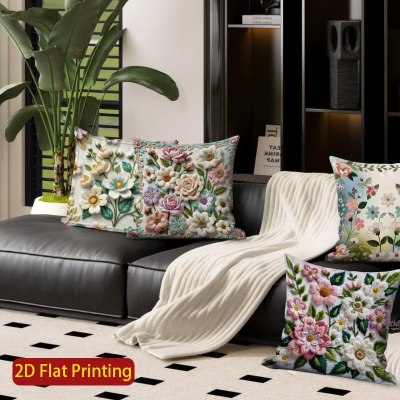 2D Vintage Floral Embossed Print Throw Pillow Covers Pattern Cushion Cover Suitable For Sofa Bedroom Car Pillow Cover
