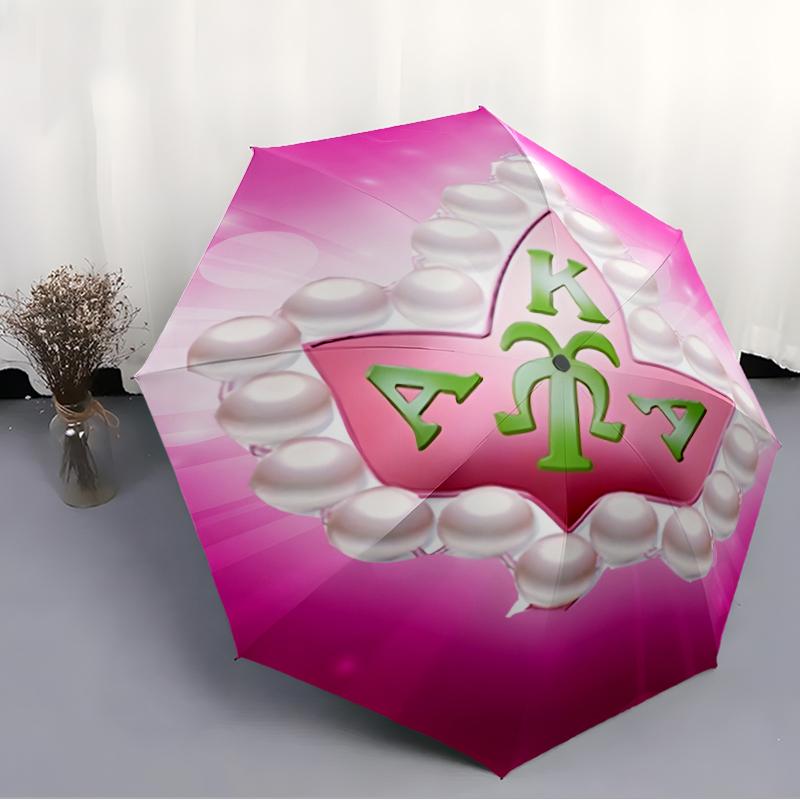 AKA logo9 Print Automatic Umbrella, 8 Rib Iron Frame, Plastic Handle, Suitable for Outdoor Travel &Daily , Ideal Gift