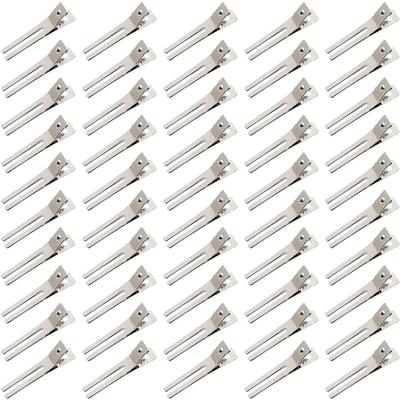 50pcs Hairdressing Double Prong Curl Clips 1.8" Curl Setting Section Hair Clips Metal Alligator Clips Hairpins for Hair Bow