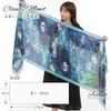 Silk Impressionist Claude Monet Water Lilies Navy Chiffon Silk Large Masterpiece Stole [Anemos] 100%