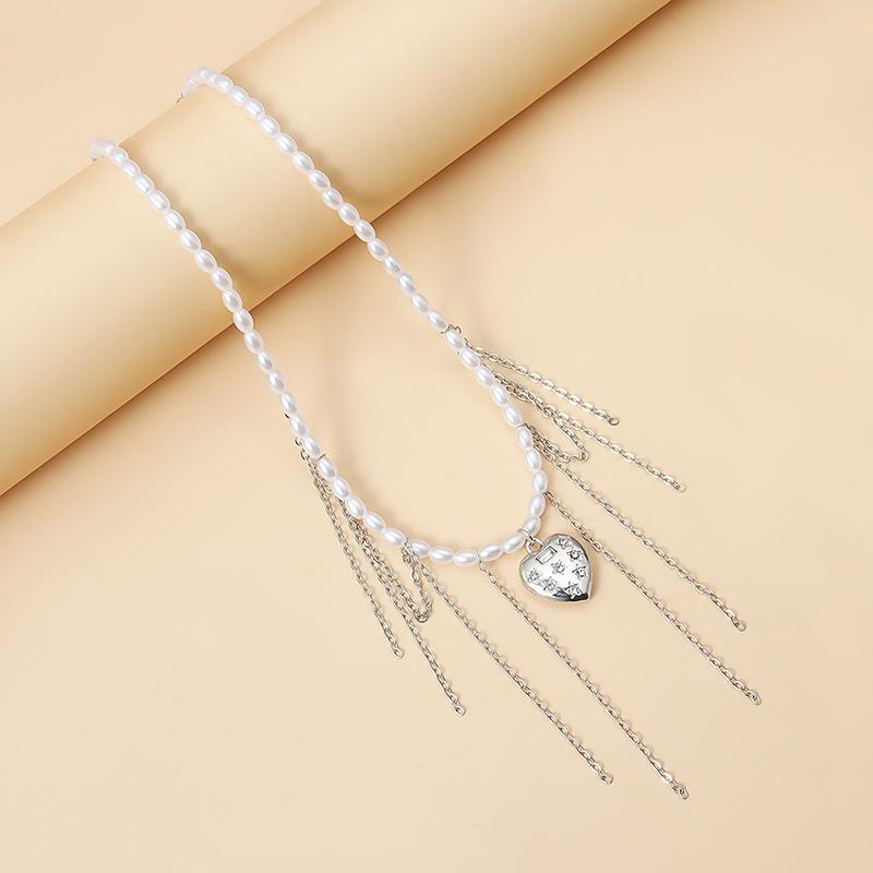 Y2K Heart Beaded Necklace Women Boho Splicing Clavicle Chain Choker Exquisite Jewelry