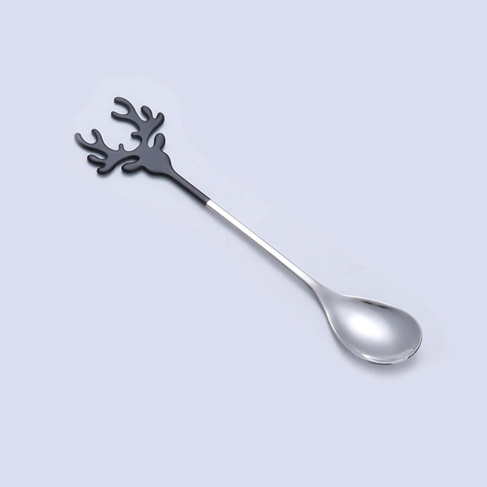 Stainless Steel Deer Head Shape Stirring Spoon Romantic Coffee Dessert Christmas Elk Exquisite Tableware