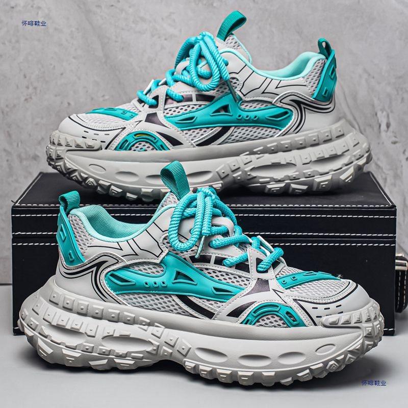 Men's Shoes 2025 Summer New Mesh Breathable Casual Sports Shoes Ins Light Luxury Versatile Thick Sole Heightening Dad Shoes