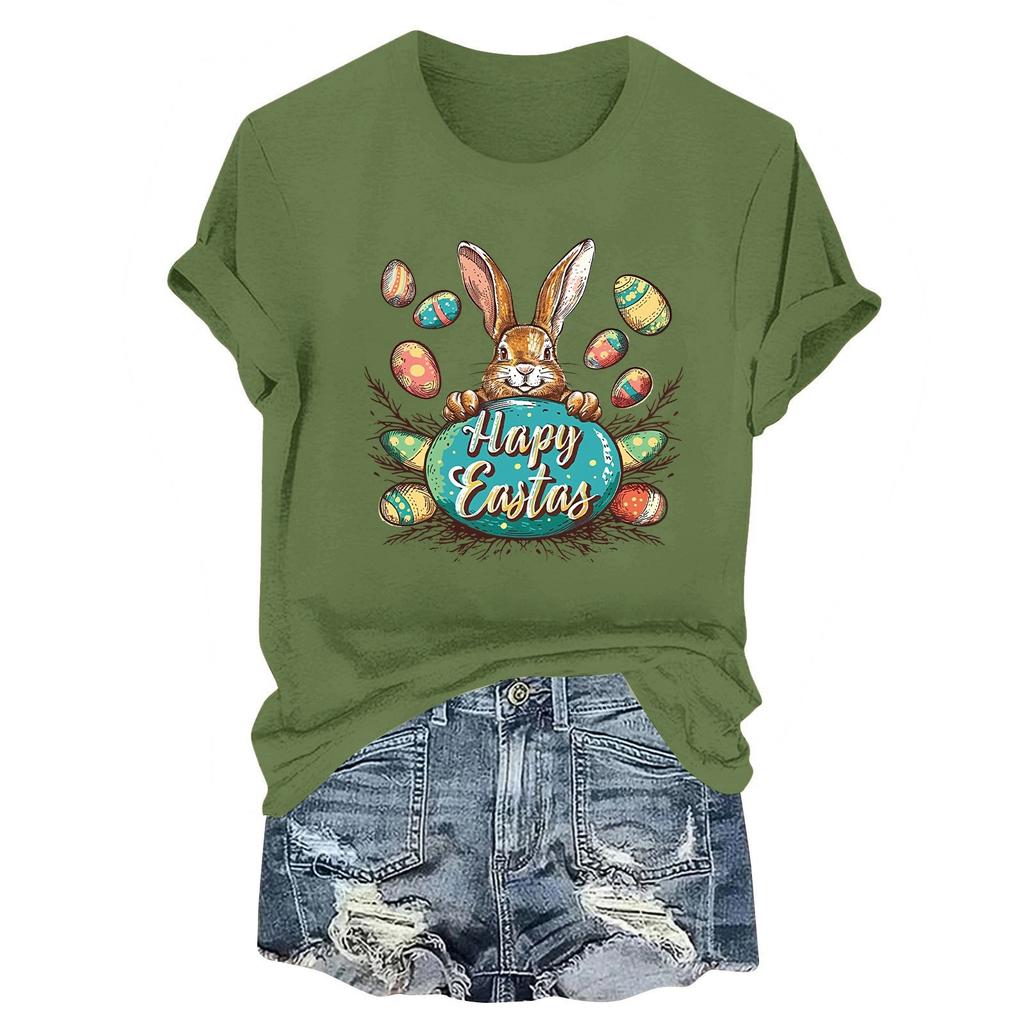 Damenmode Bedrucktes Rundhals Kurzarm Freizeit T-Shirt Top