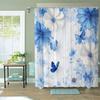 Waterproof Shower Curtain, Blue Butterfly Theme, Graphic Print, Art Inspired, Includes 12 Hooks, Machine Washable, Polyester