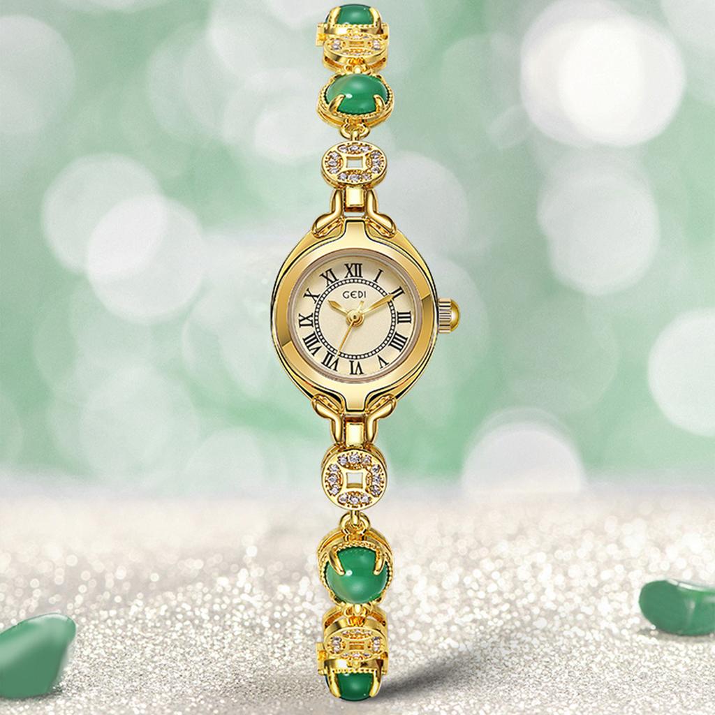 Niche High-End Jade Watch Chinese Wind Copper Coin With Alloy Watch Women'S Retro Waterproof Quartz Watch