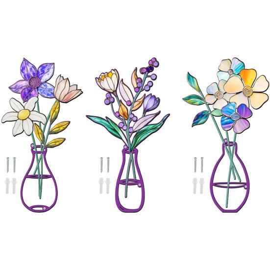 3 Stück/Set Metall Blumenvase Wandskulptur 3D Hohl Eisendraht Pflanzenvase Wandornament Zuhause Büro Wohnzimmer Badezimmer Küche Wandkunst Schild