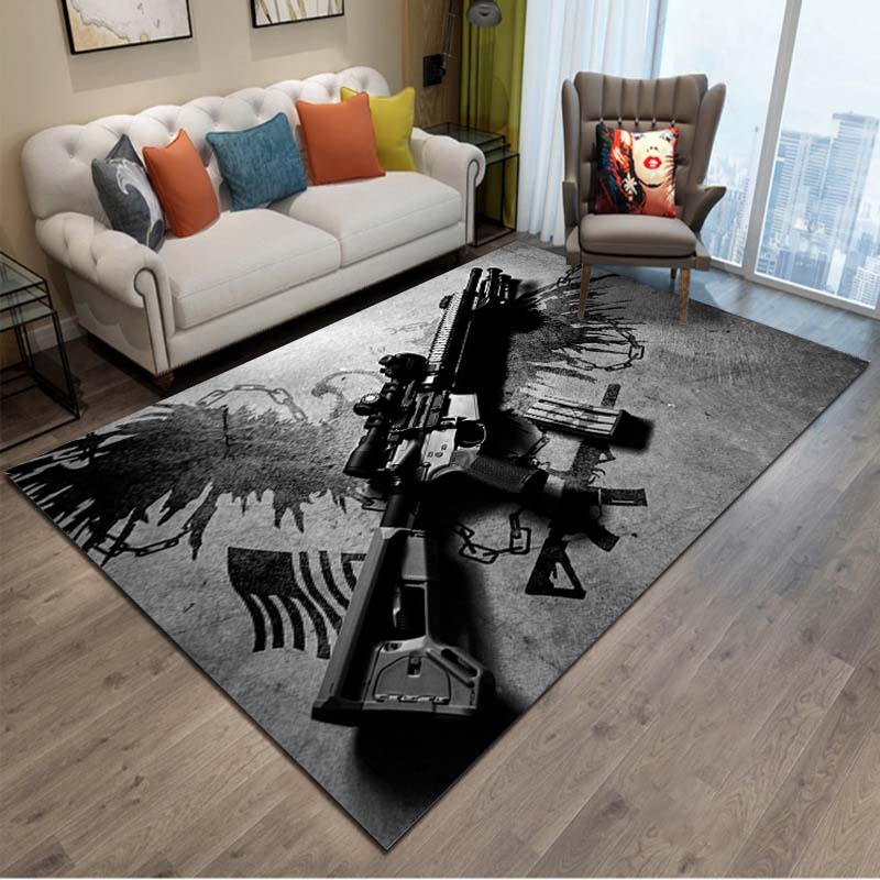 15 Größen 3D Gewehr Pistole Revolver Waffe Bereichsteppich, Teppich für Wohnzimmer Schlafzimmer, Küchenfußmatte Badezimmer Rutschfeste Bodenmatte