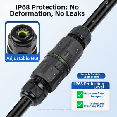 Balení 3 ks vodotěsných konektorů pro kabely IP68 pro venkovní použití se šroubováním bez nářadí a UV odolným materiálem