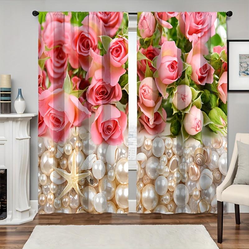 2 ks Nádherný zlatý růžový květinový závěs pro domácí dekoraci Kapsa na tyč Úprava okna Pro okna ložnice, kanceláře, kuchyně
