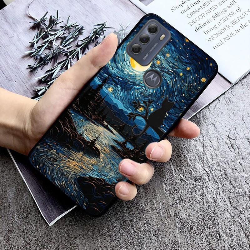 Handyhülle für Moto G86 G85 G75 G15 G05 G56 G72 G53 G54 G84 G60 G31 G32 G24 G 5G G Play Sternennacht van Gogh Katze
