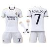 Real Madrid CR7 Kids Soccer Jersey Set No.7 Ronaldo Shorts Socks White Youth Sports Kit