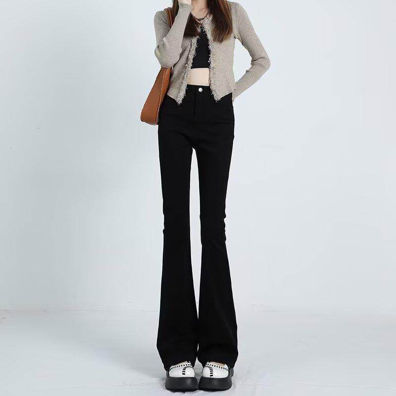 

Женские джинсы петит с высокой посадкой и микро-клешем черного цвета - Леггинсы облегающего кроя на осень 2025 2XL чёрный