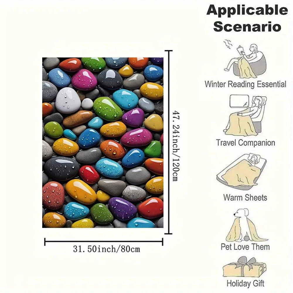 Colorful Pebbles with Water Drops Nature Decorative StonesBlanket Flannel Throw Blanket for Sofa, Bed, Travel, Camping, Office, Couch, Chair
