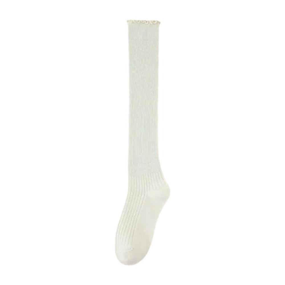 1Pair New Cotton Knee-high Socks Ruffled Edge Japanese Style Calf Socks Solid Color Sweat-absorbent Boot Socks Fall Winter