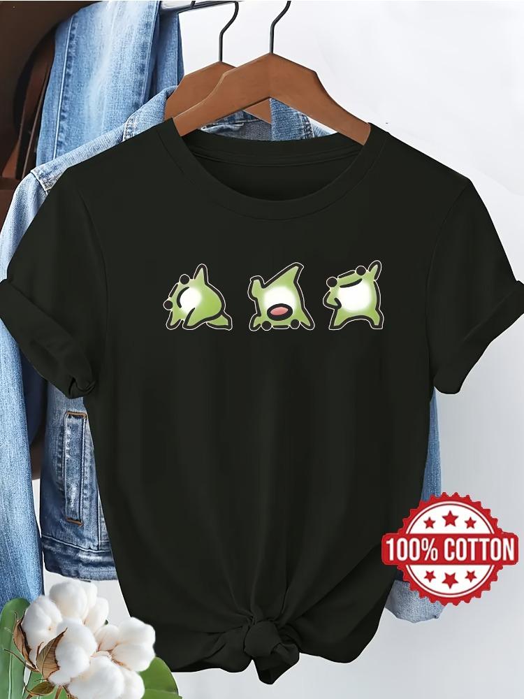 Womens Cotton ShortSleeve TShirt Cute Cartoon Frog Print Casual Crew Neck Top Breathable Comfortable Pullover Design