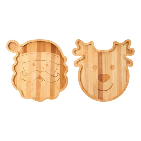 Christmas Snack Tray Santa Reindeer Bamboo Serving Platter for Candy Desserts Fruits Holiday Charcuterie Board Hostess Gifts