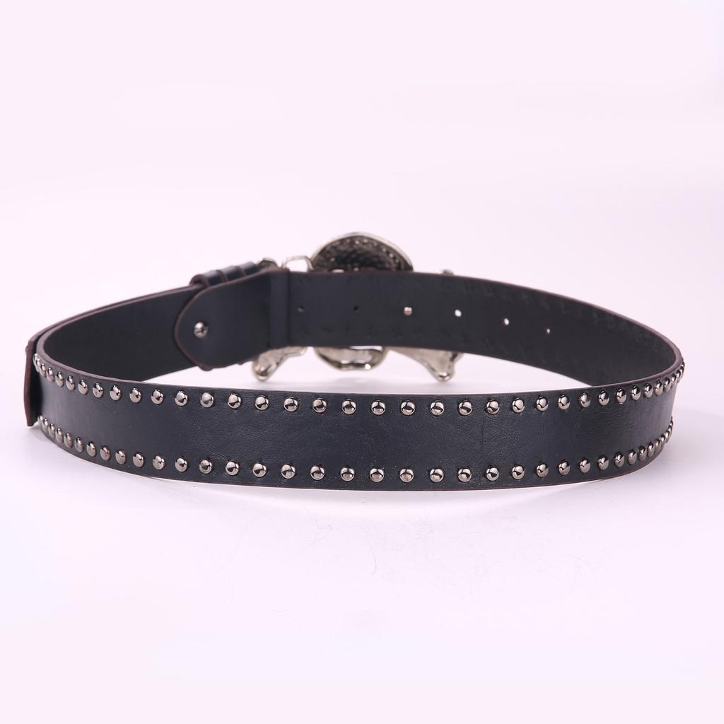 Trend PU Belt with Rhinestones Skull Buckle Waist Belt Fashion Enthusiasts Belt Coat Jeans Dress Female Waistband