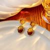 Autumn And Winter French Retro Amber Gradual Change Smudge Earrings, Maillard Atmosphere Contrasting Color Oval Earrings Women
