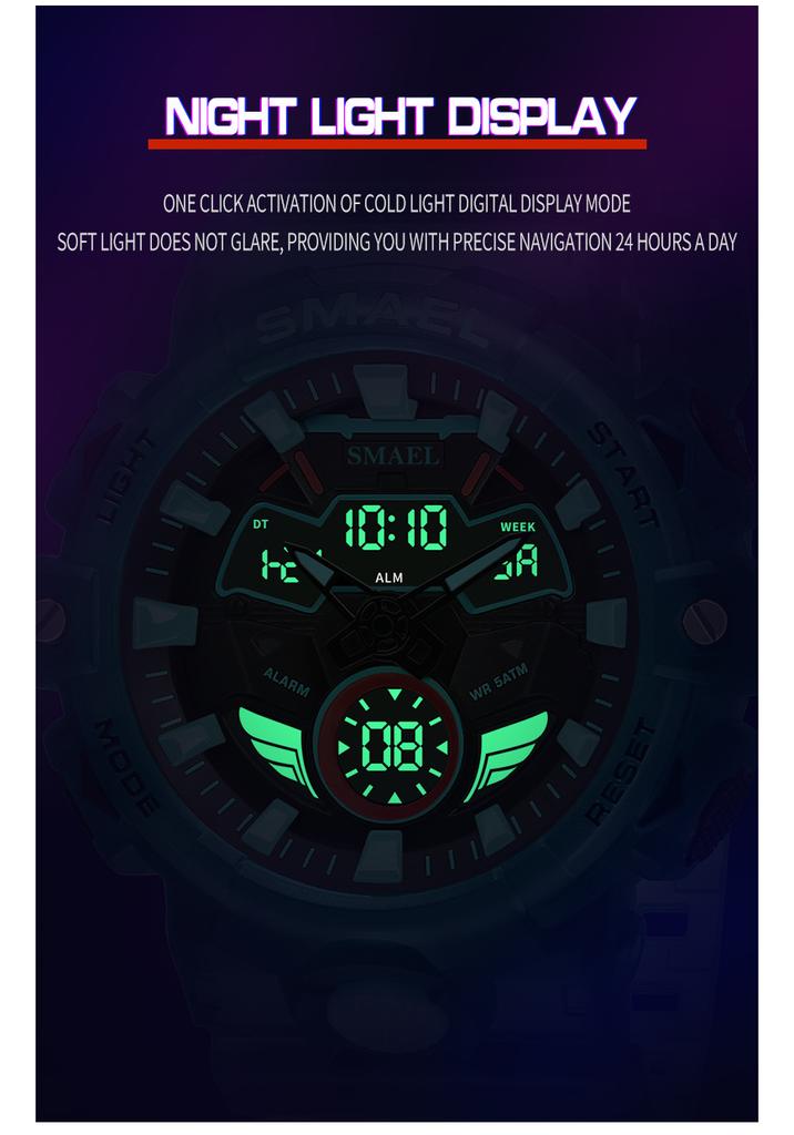 SMAEL 8085 Sports Night Light Waterproof Men's Electronic Watch Cool Dual Display Multi Functional Outdoor