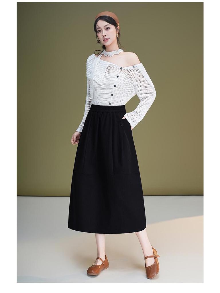 Jupe midi bouffante décontractée à taille haute et coupe évasée avec taille élastique