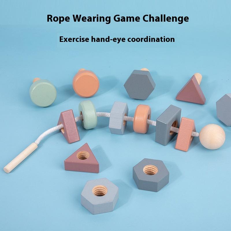 Children's Wooden Nut Color Shape Matching Game Kindergarten Early Education Puzzle Screw Combination String Toy