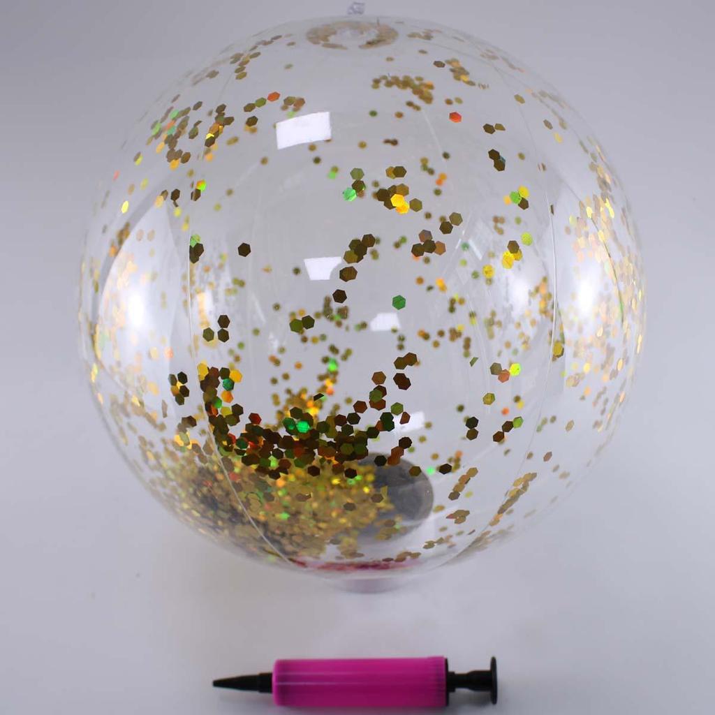 PVC Inflatable Transparent Beach Ball with Blue Sequins for Water Play and Photo Props