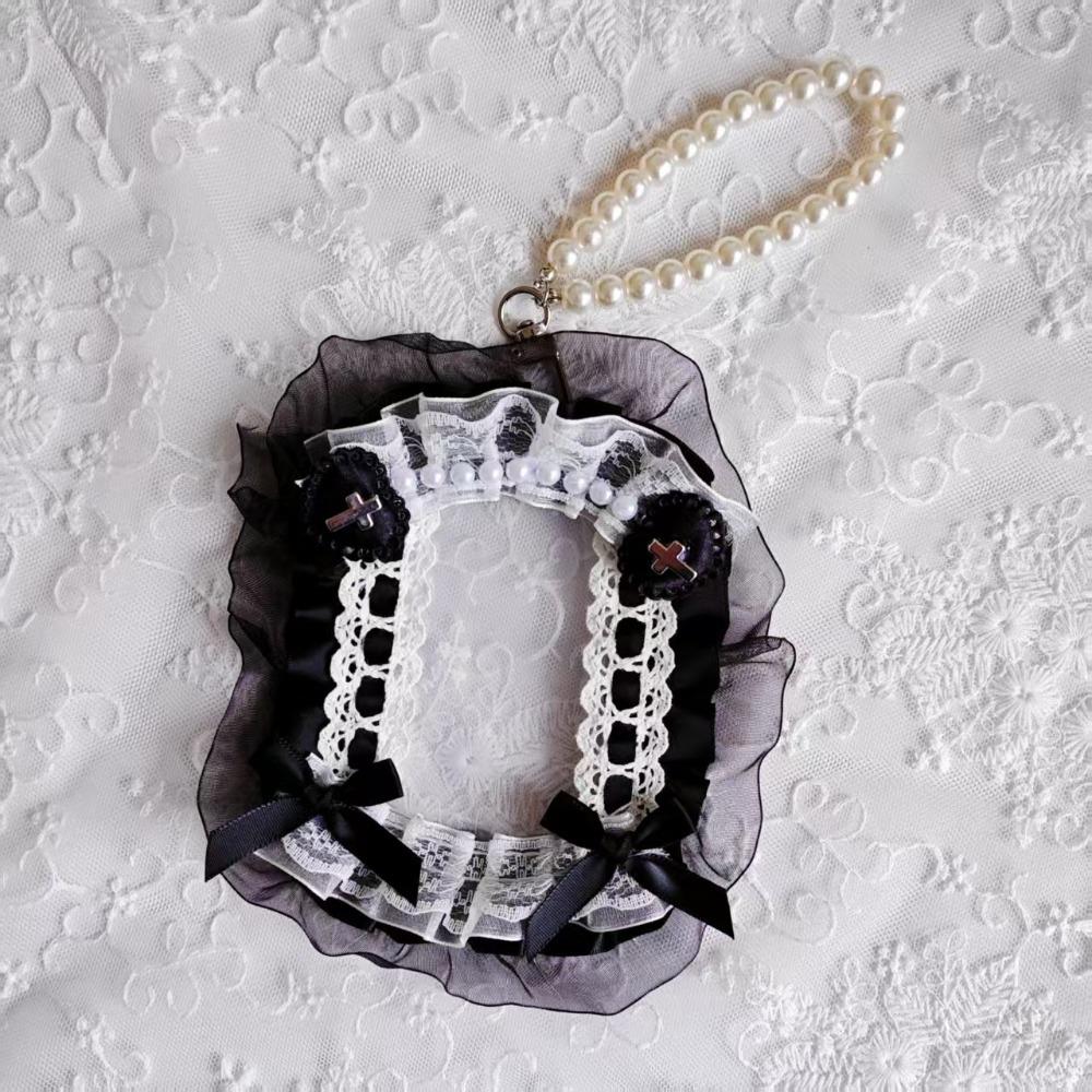 

Sweet DIY Card Holder Lolita with Ribbon Lace Photocard Case with Strap Handmade Photo Protector Case Card чёрный
