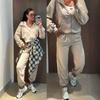 Womens Corduroy Hooded Zip-Up Sweater Jogger Pants Set Casual Streetwear Outfit Winter