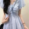 French Gentle Wind Blue Bubble Sleeve Dress Women's Summer Design Sense Niche Small Fairy Waist Skirt