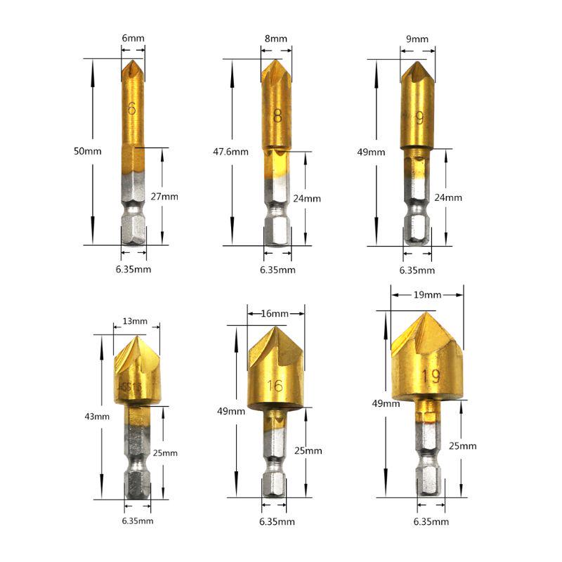 HSS Chamfer Countersink Chamfer Drill Bit 1/4" Hex Shank 90 Degree Wood ...