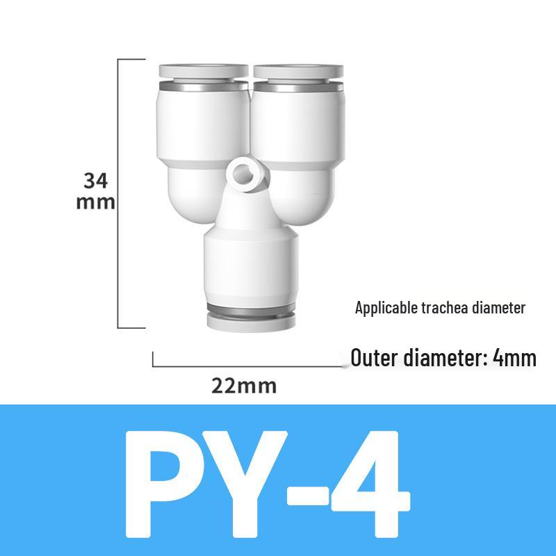 Pneumatic Quick Connect Tee, White Plastic, Straight Push-in, Sizes: 4-16mm