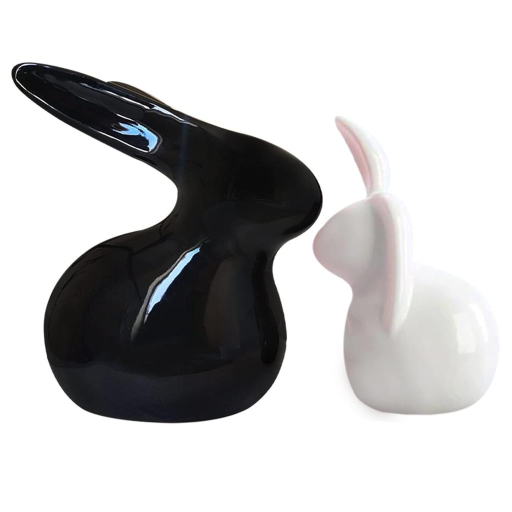 Home Décor Ceramic Rabbit Figurines (Set of 2, Black and White)