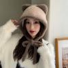 Korean Style Cute Cat Ear Hat Warm Women Fluffy Hats Kawaii Faux Fur Bucket Hat  Girls