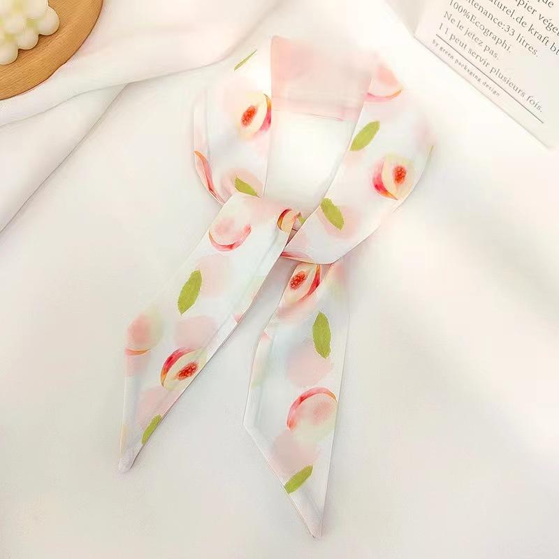 Small White And Tender Green Silk Scarf For Women, Thin Streamer, Headband, Hair Tie, Bag Decoration Long