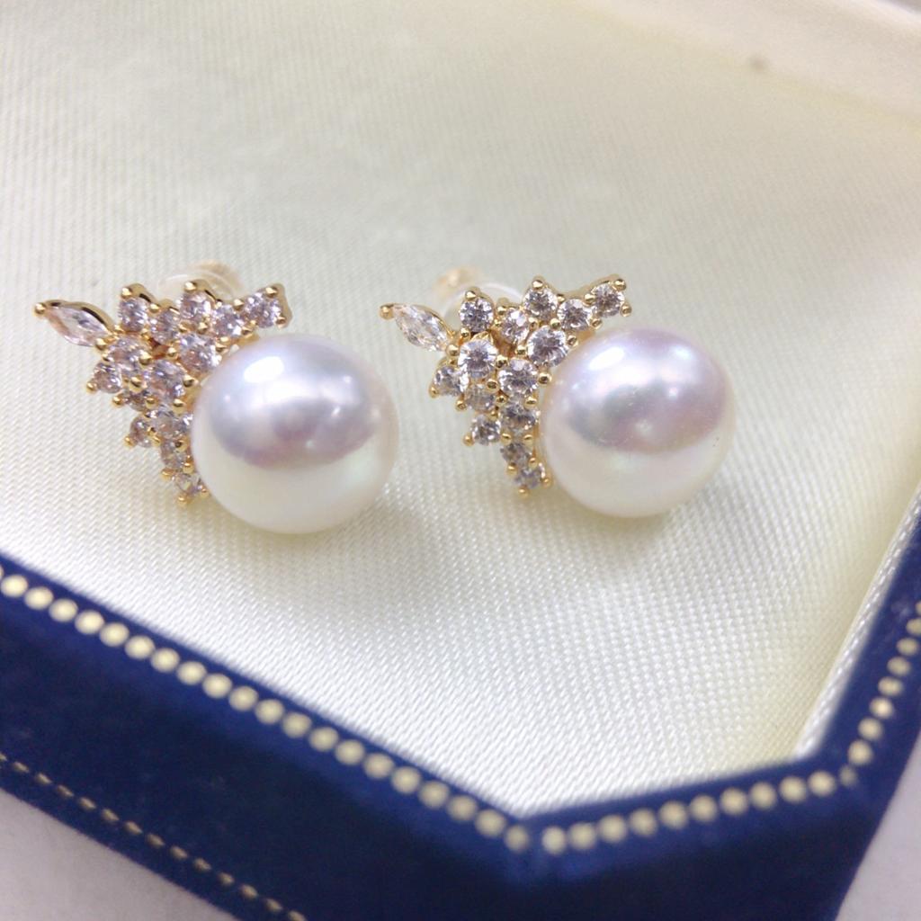 Ice and Snow Queen Natural Freshwater Pearl Earrings Fashionable Light Luxury High End Zircon Versatile Earrings