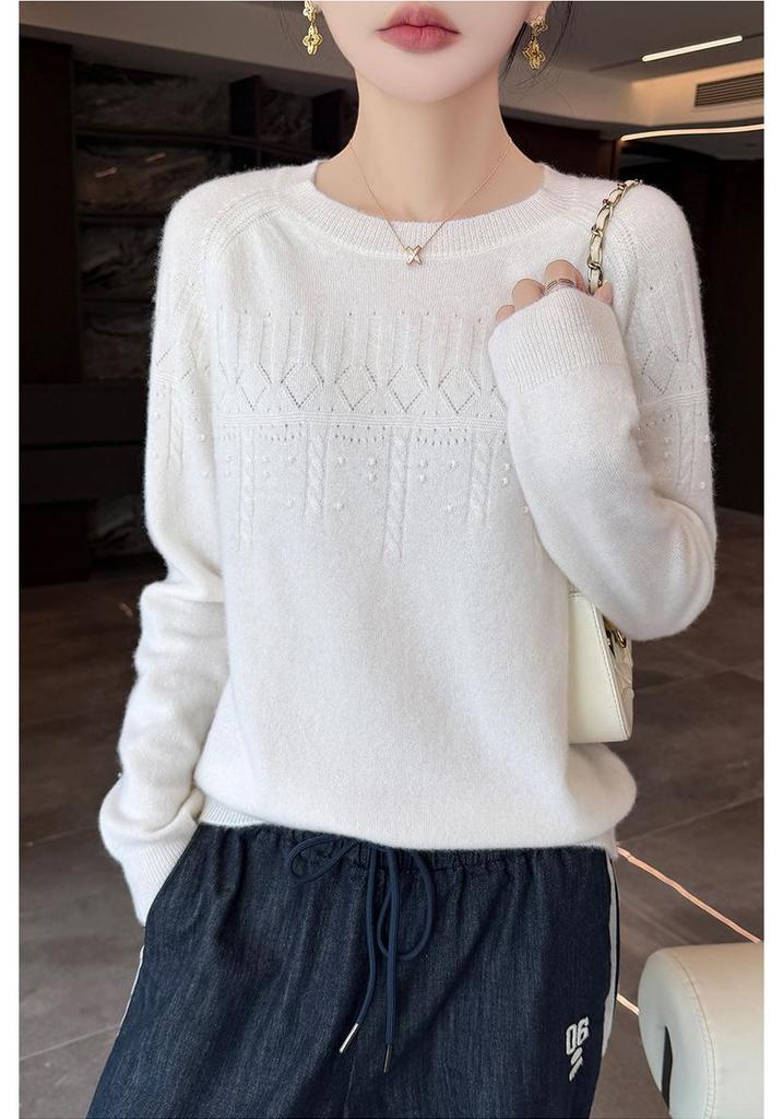 2026 Winter Pure Wool Puff Sleeve Round Neck Knit Sweater