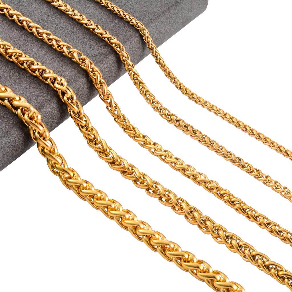 Stainless Steel Link Wheat Chain Long Necklace for Men Women Jewelry Accessories Gold Color Plated Choker on the Neck Collar DIY