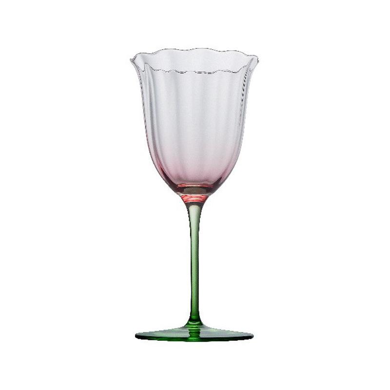 Luxury Vintage Floral Crystal Glass Pink Green Champagne Cocktail Martini Wine Goblet Home Barware