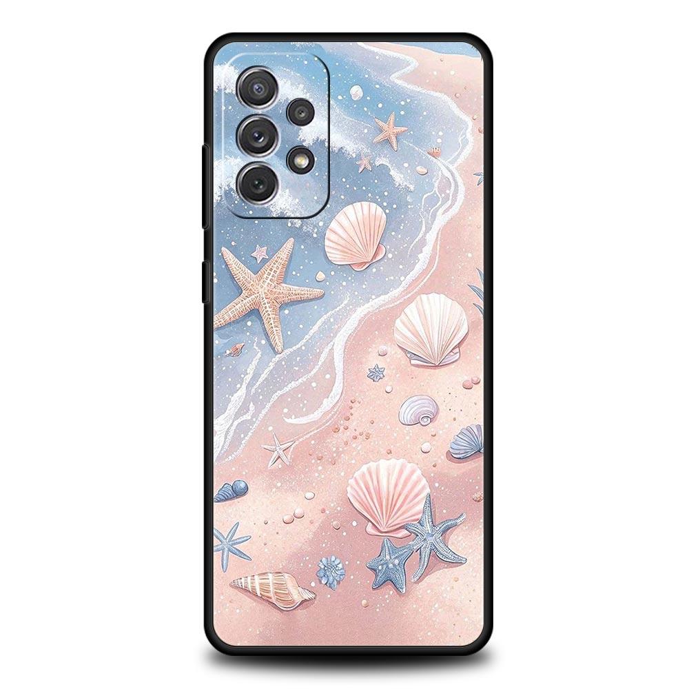Ocean Coastal Seashell Seaweed Pattern Phone Case for Samsung Galaxy A55 A35 A15 A14 A13 A25 A54 A51 A71 A72 A73 A32 5G Soft TPU