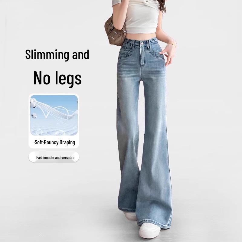 Song Denim Blue High-Waisted Velvet Micro-Flare Jeans for Petite Women - Thick, Slimming, Autumn & Winter Style XL 116-125 lbs