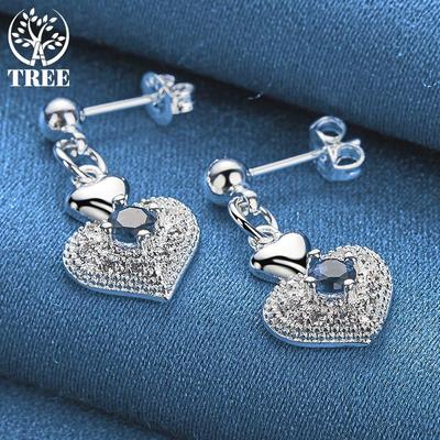 925 Sterling Silver AAA Zircon Heart Shaped Earrings Fashion Jewelry