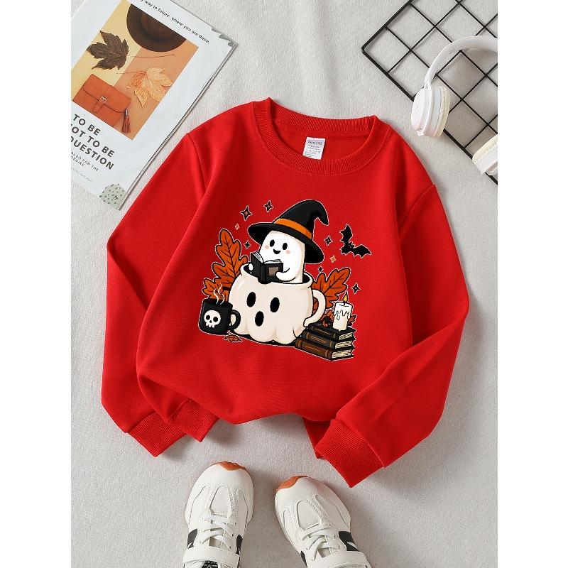 Halloween Sweatshirt met Lange Mouwen voor Meisjes, Casual Top met Ronde Hals en Leuke Print, Herfstkleding voor Kinderen, Geschikt voor Trick-or-Treat Feesten en Halloween