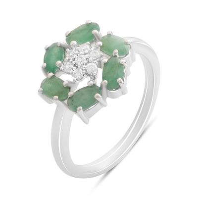 Silver Ring with a Natural Emerald, Cubic Zirconia, Item Weight 3.09 G (2187769)