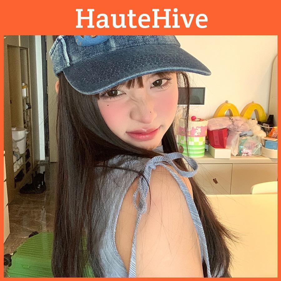 Sun Adjustable Stylish Hat With Cute Cartoon Cat Print Breathable Denim Cap